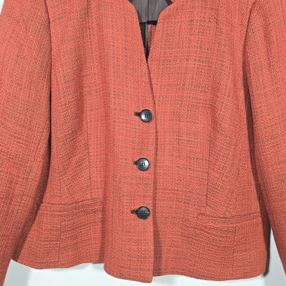 Lafayette 148 New York Textured Blazer Amber Orange Women's Size‎ 16 Wool Blend - Picture 4 of 10